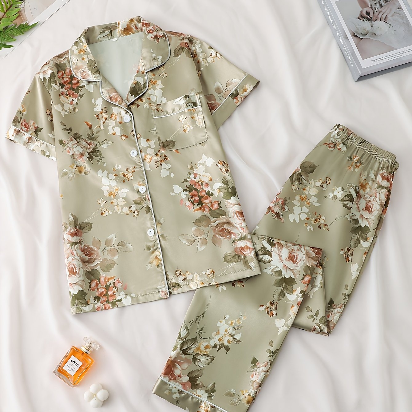 2pc Solid Satin Pajama Set