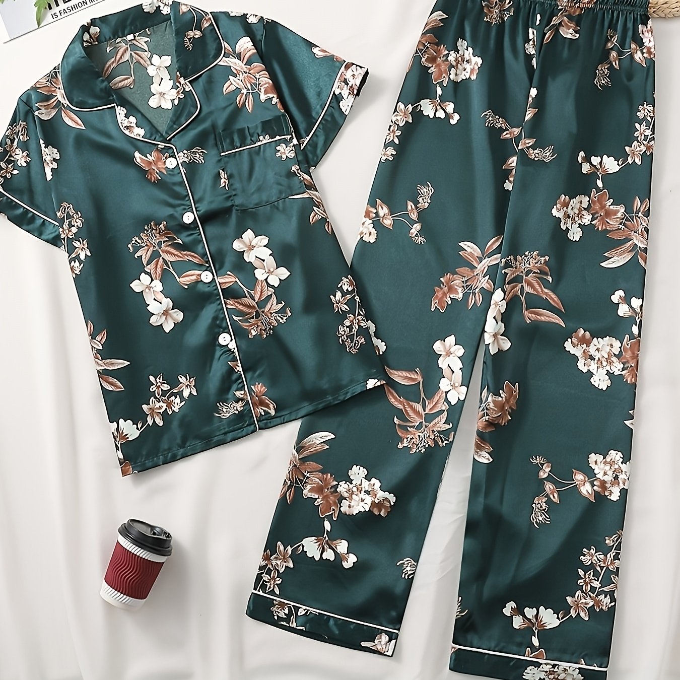 2pc Solid Satin Pajama Set